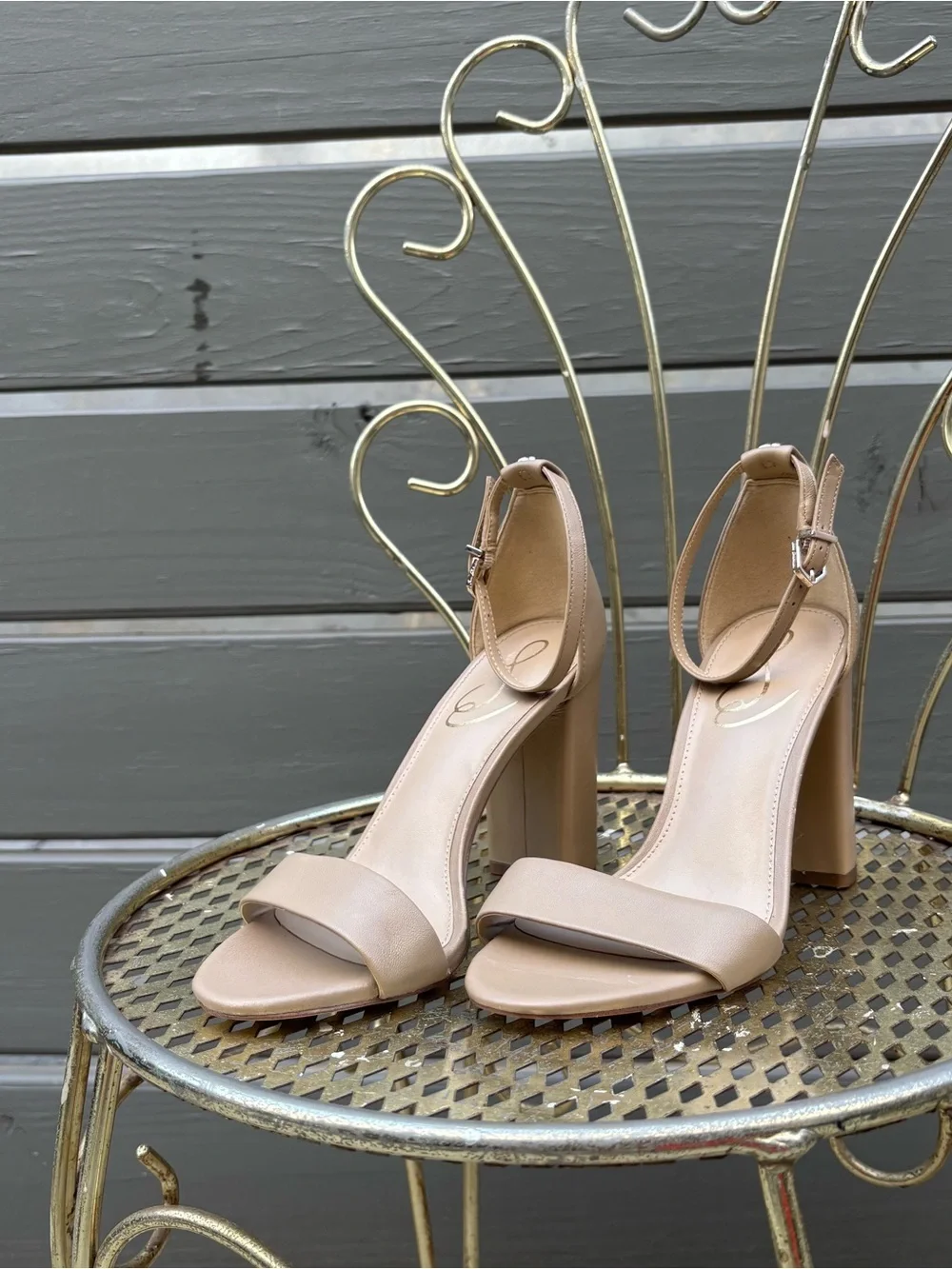 Sam Edelman Yaro Nude Block Heel Ankle Strap Sandals Wide 6W Wedding Guest